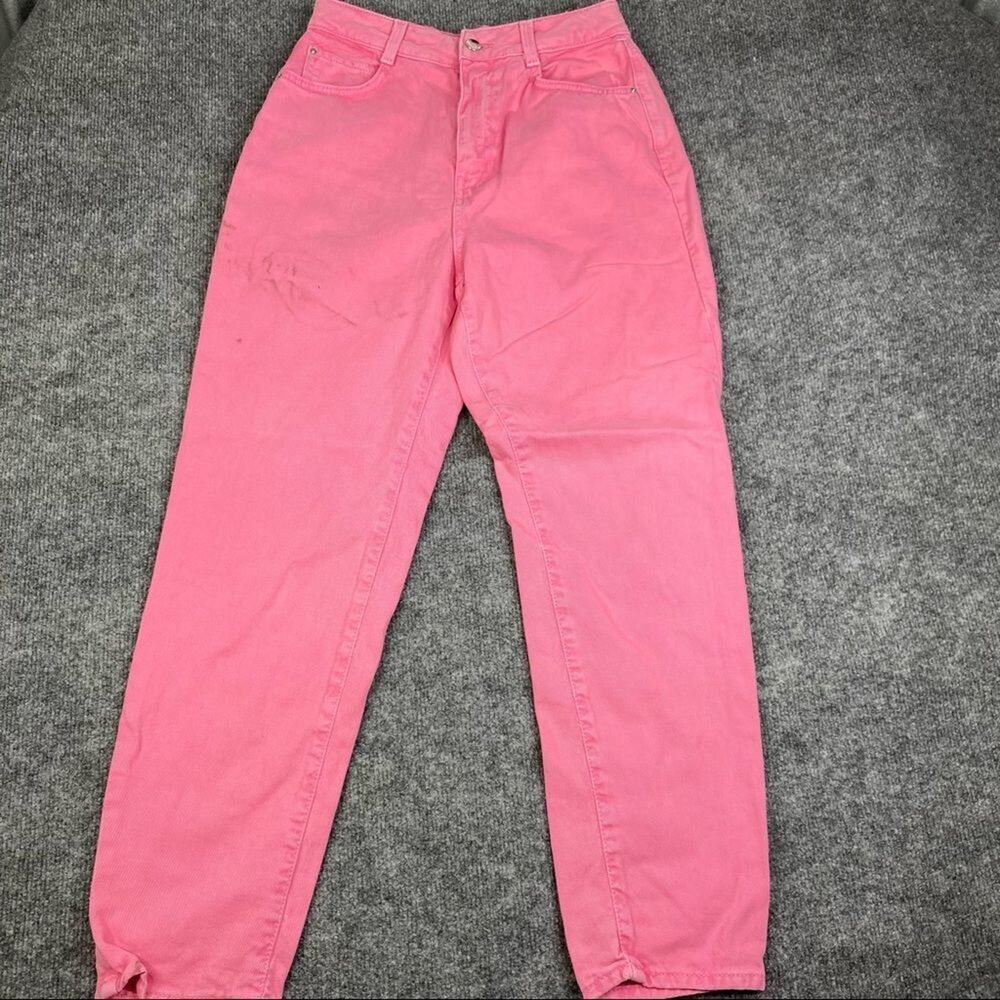 Zara Jeans Womans Mom Fit Ankle Pants Size US 4 Pink Hi Rise Loose Straight
